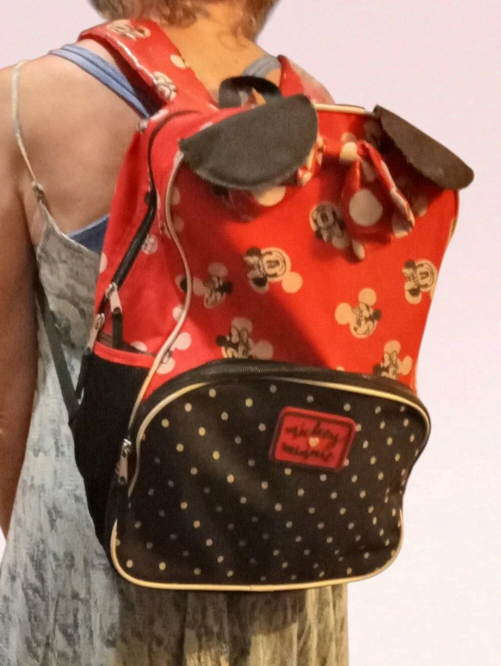 SUPER CUTE Disney Mickey and Minnie Mouse Red and Black Polka Dot Backpack